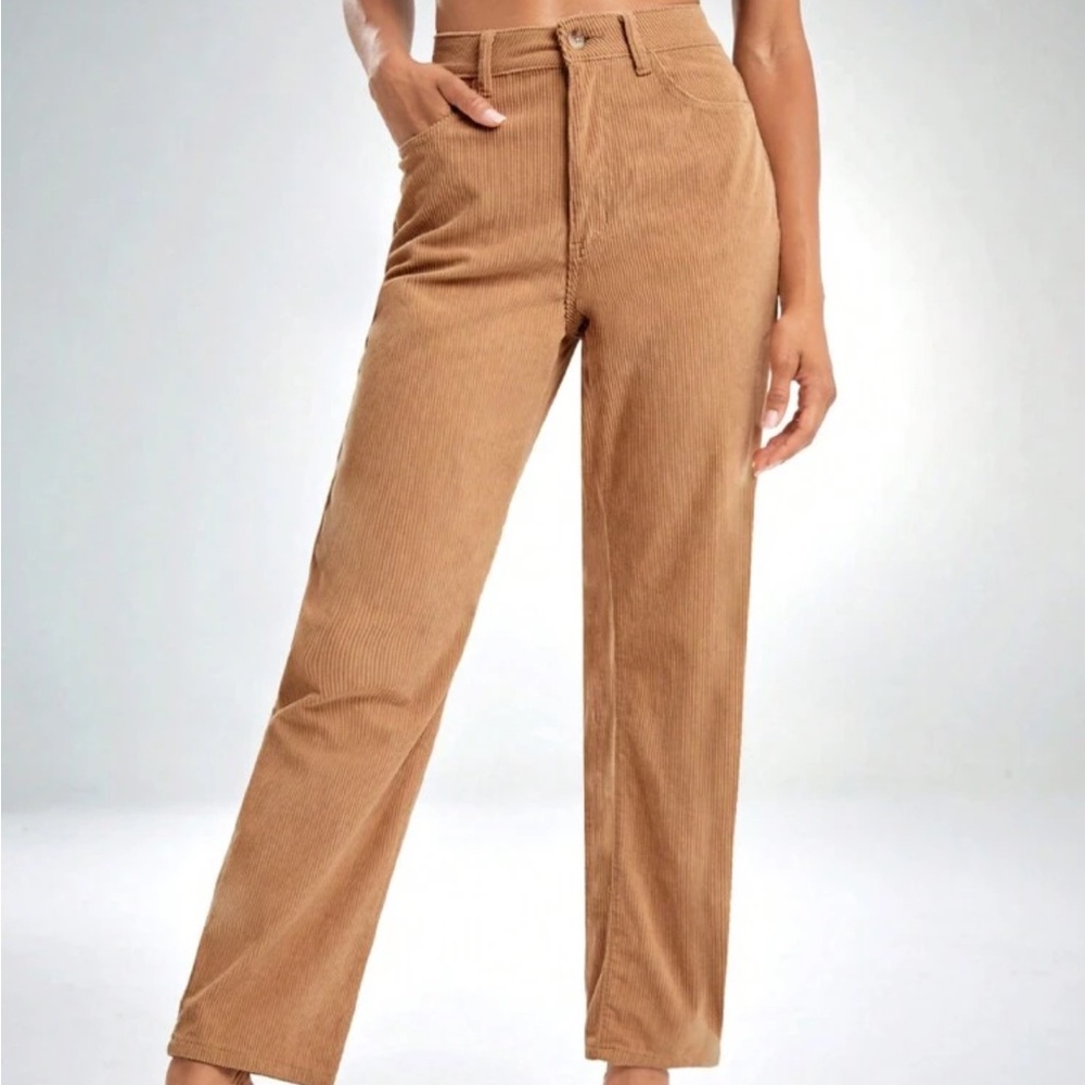 high waist corduroy khaki straight leg pants